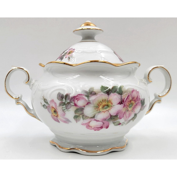 Schumann Arzberg Briar Rose Creamer & Sugar Set Bavaria Germany Gold Trim 1950s - Picture 7 of 16